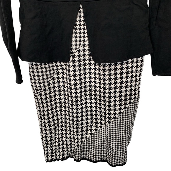 St. John Dress Womens 14 Black Houndstooth Peplum Milano Knit Stretch Sheath - Picture 7 of 10